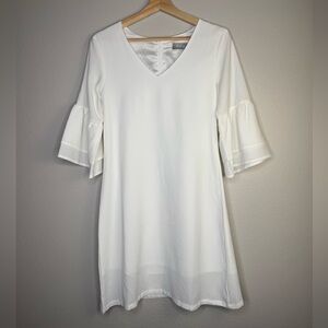 BELONGSCI Ruffle Sleeve Shift Dress Womens XS Ivory Cream Mini